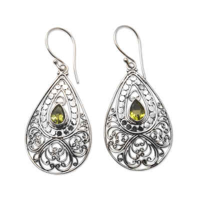 Sterling Silver Dangle Earrings with Natural Peridot Stones