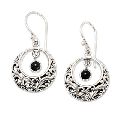 Sterling Silver Dangle Earrings with Swaying Onyx Stone