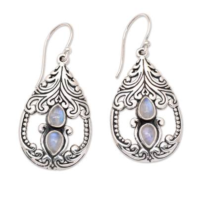 Traditional Dangle Earrings with Natural Rainbow Moonstones