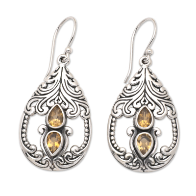 Traditional Dangle Earrings with Faceted Citrine Gemstones