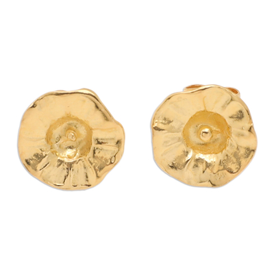 18k Gold-Plated Floral Button Earrings in a Polished Finish