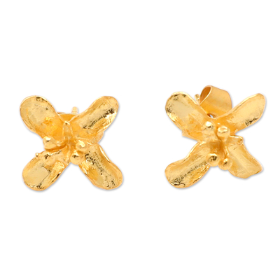 Matte Floral 18k Gold-Plated Sterling Silver Button Earrings
