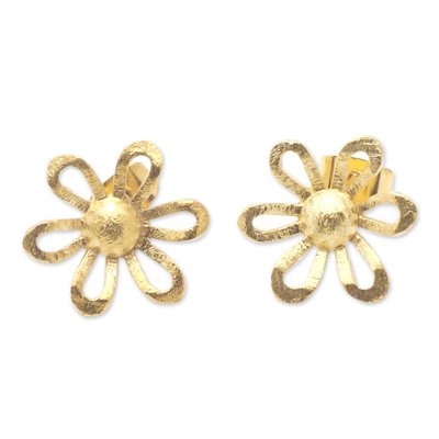 Brushed-Satin Finished 18k Gold-Plated Button Earrings