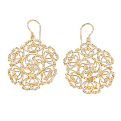 Spiral 18k Gold-Plated Filigree Dangle Earrings from Bali