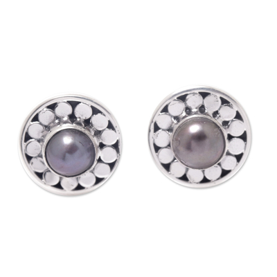 Round Sterling Silver Stud Earrings with Cultured Pearls