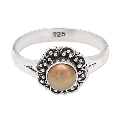 Cultured Pearl and Sterling Silver Floral Single Stone Ring