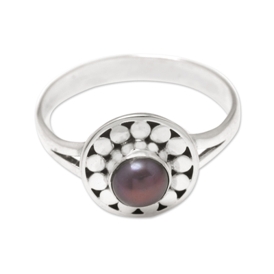 Sterling Silver Single Stone Ring with Brown Cultured Pearl