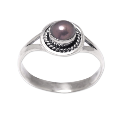 Cultured Pearl & Sterling Silver Single Stone Ring from Bali