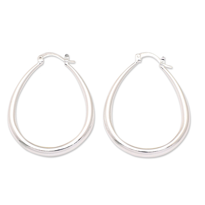 Oval Sterling Silver Hoop Earrings in a High Polish Finish