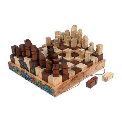 Butterfly and Flower-Themed Wood Chess Set from Bali