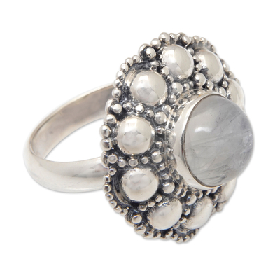 Sterling Silver Floral Cocktail Ring with Rainbow Moonstone