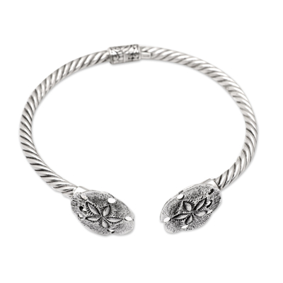 Floral Sterling Silver Cuff Bracelet in a Polished Finish