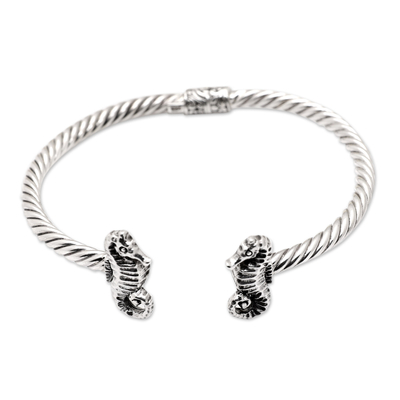 Seahorse-Themed Sterling Silver Cuff Bracelet from Bali