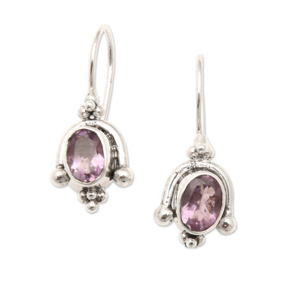 Classic Sterling Silver Drop Earrings with Amethyst Gems