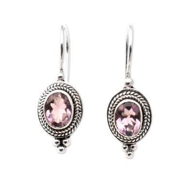 Traditional Sterling Silver Drop Earrings with Amethyst Gems