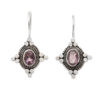 Star-Themed Oval Amethyst Drop Earrings from Bali