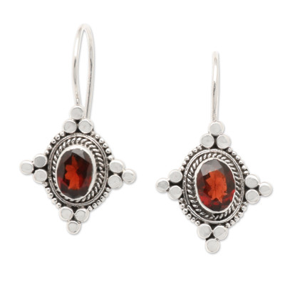 Star-Themed Oval Garnet Drop Earrings from Bali