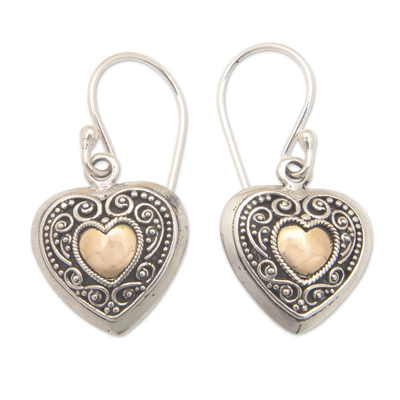 18k Gold-Accented Heart-Shaped Dangle Earrings from Bali
