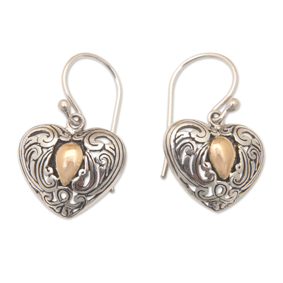 Heart-Shaped Dangle Earrings with 18k Gold-Plated Accents