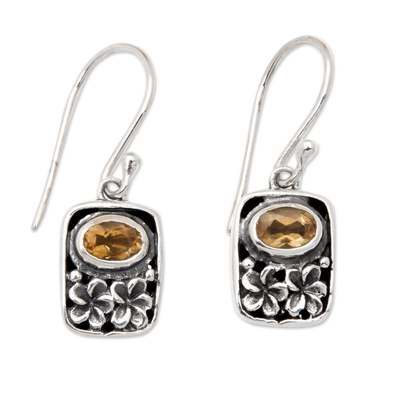 Floral Sterling Silver Dangle Earrings with Faceted Citrine