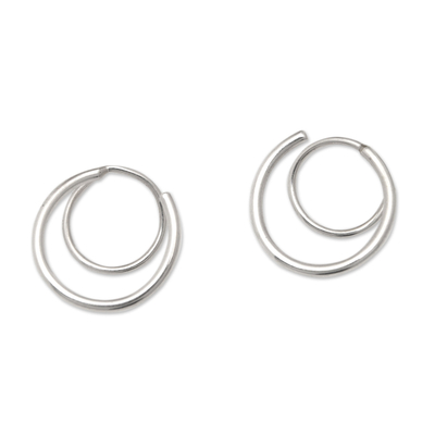 Minimalist Polished Swirly Sterling Silver Hoop Earrings