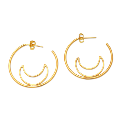 Gold-Plated Moon-Themed Half-Hoop Earrings from Indonesia