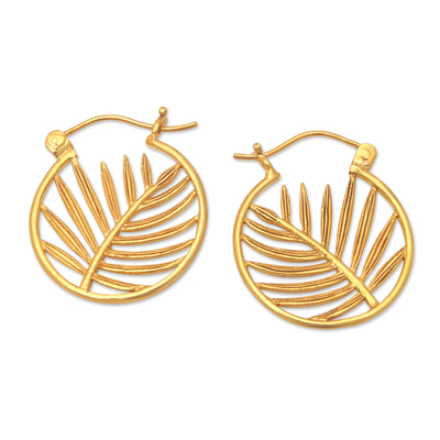 22k Gold-Plated Palm-Themed Hoop Earrings from Indonesia