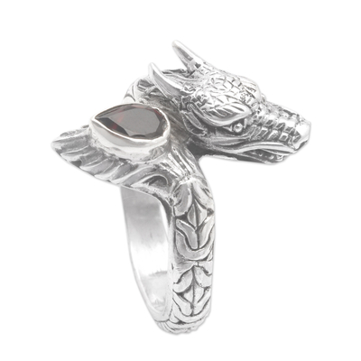 Dragon-Themed Sterling Silver Natural Garnet Cocktail Ring