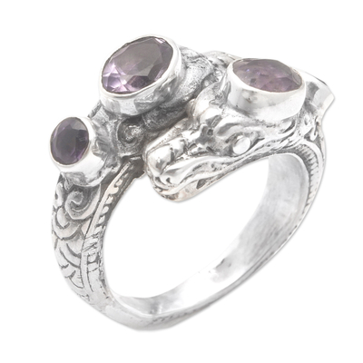 Balinese Dragon-Themed One-Carat Amethyst Cocktail Ring