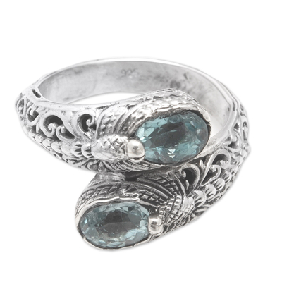 Dragonfly-Themed Classic 1-Carat Blue Topaz Cocktail Ring