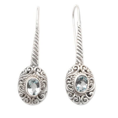 Sterling Silver Drop Earrings with Faceted Blue Topaz Gems