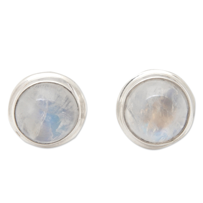 Classic Sterling Silver Stud Earrings with Rainbow Moonstone