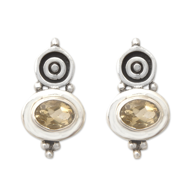 Polished Sterling Silver Drop Earrings with Citrine Jewels