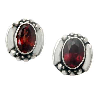 Natural Garnet Stud Earrings Made from Sterling Silver