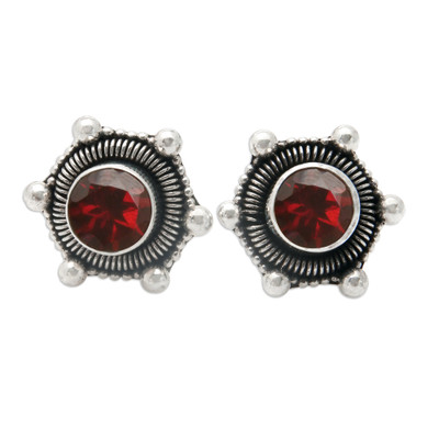 Polished Garnet Stud Earrings Crafted from Sterling Silver