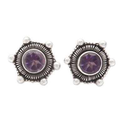 Polished Amethyst Stud Earrings Crafted from Sterling Silver