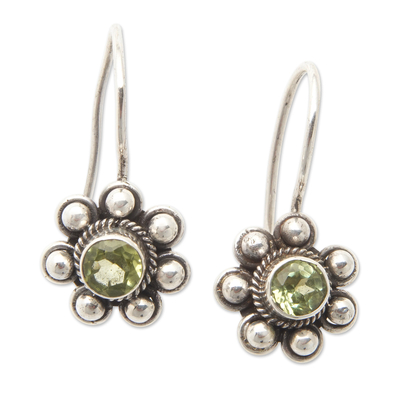 Polished Sterling Silver Drop Earrings with Peridot Gems