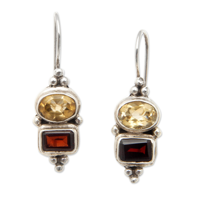 Polished Drop Earrings with Citrine and Garnet Jewels