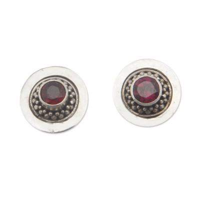 Sterling Silver Stud Earrings with Natural Garnet Jewels