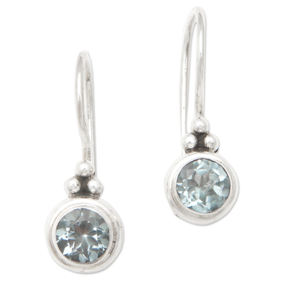 Sterling Silver Drop Earrings with Round Blue Topaz Stone
