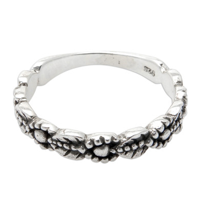 Vine Leaf-Themed Sterling Silver Band Ring from Bali