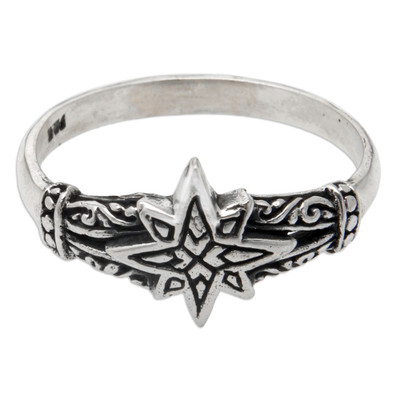 Sterling Silver Band Ring with Star Motif from Bali