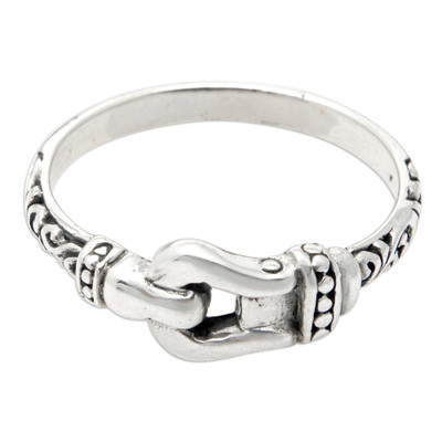 Buckle-Themed Sterling Silver Band Ring Made in Bali