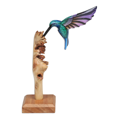 Handcrafted Hummingbird Jempinis and Benalu Wood Sculpture
