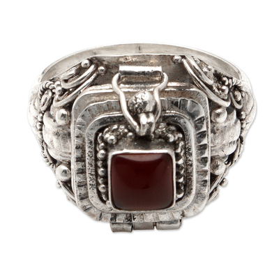 Sterling Silver Locket Ring with Carnelian Stone from Bali