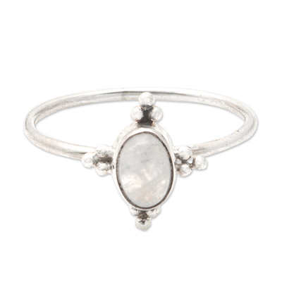 Classic Rainbow Moonstone Single Stone Ring Crafted in Bali