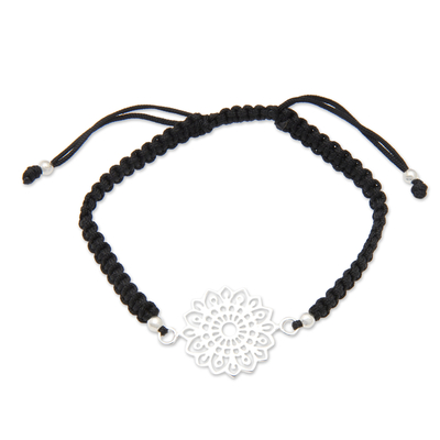Mandala Black Macrame Bracelet with Polished Pendant