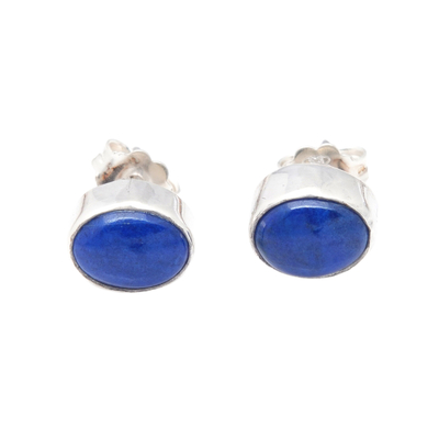 Oval Sterling Silver Stud Earrings with Lapis Lazuli Jewels