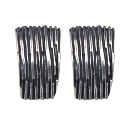 Modern Sterling Silver Button Earrings with Oxidized Finish