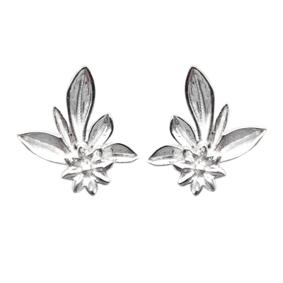 Floral and Leaf-Themed Sterling Silver Button Earrings